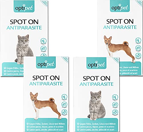 OptiPet 2X Spot On Katze + 2X Spot On Hund Zur Parasiten Abwehr gegen Zecken, Flöhe und Milben