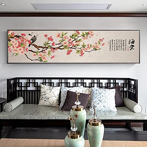 Chinesischer Stil Chinesischer Stil Horizontale Ausgabe Große Blütenreiche Pfingstrose Wohnzimmer Arbeitszimmer Blume Vogel Dekoration Malerei 35x140cm Rahmenlos