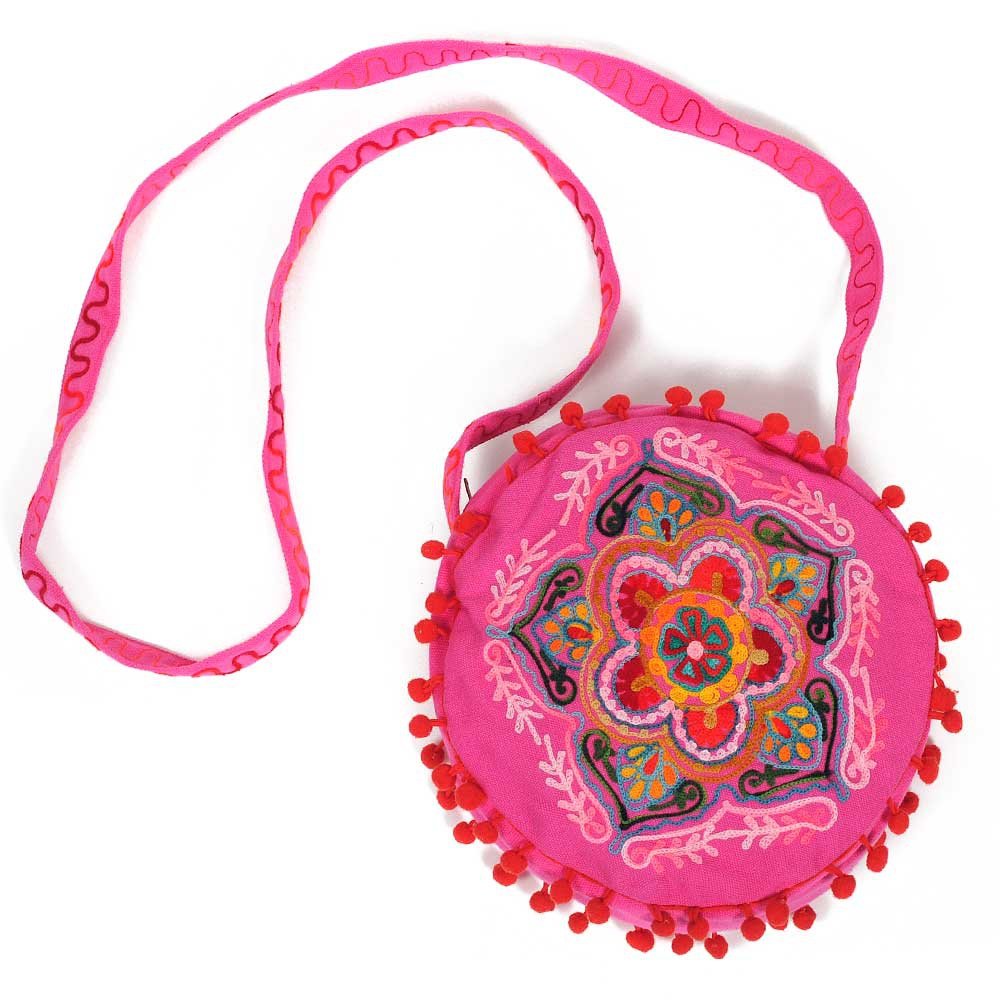 HAB & GUT -IB010A- UMA, Indische Damentasche, Umhängetasche, Crossbody Tasche PINK mit bunter Stickerei
