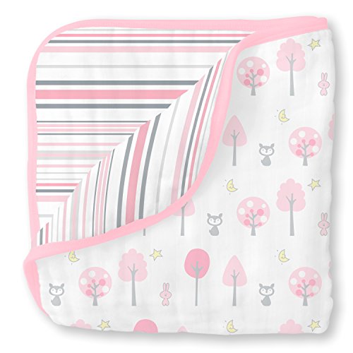 SwaddleDesigns 4-lagige Musselin Luxe Decke, Pink Thicket/Streifen, Kuscheln und Träumen