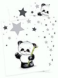 3 tlg. Baby Bettwäsche Wende Motiv: Panda - Flanell 100x135 cm + 40x60 cm + 1 Spannbettlaken 70x140 cm (mit Laken: silber)