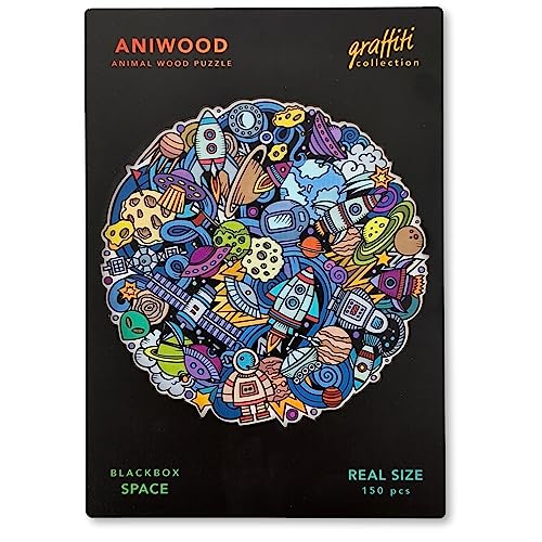 ANIWOOD Puzzle aus Mandala, gestanzter Deckel, Echtgröße, Puzzlebox, 3 Schwierigkeiten, 150 Teile, dekoratives Element, Originale Unikate, bestes Geschenk für Kinder und Erwachsene (Space)