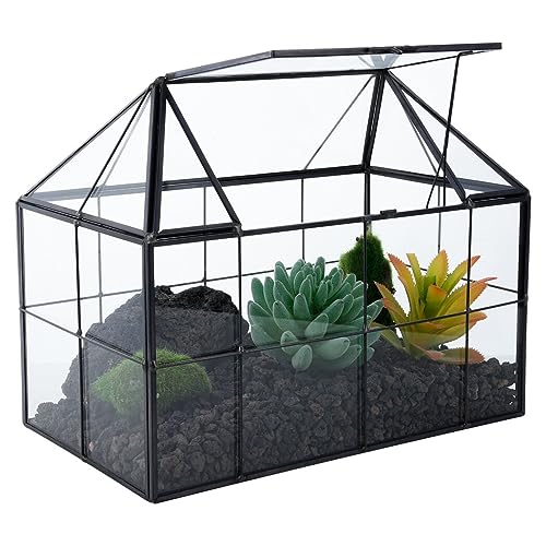Handgefertigter geometrischer Glas-Pflanzgefäß, transparentes Terrarium in Hausform mit Abdeckung, Heimbüro-Dekoration, Sukkulentenkakteen-Behälter