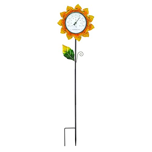 Gartenthermometer Mit Erdspieß, 40.2 Zoll Solar Gartenthermometer Außenthermometer, Pflanzenstecker Deko Wetterfest Metall Sonnenblumen Thermometer Aussen, Gartenstäbe Metall Deko Für Rasen, Hof