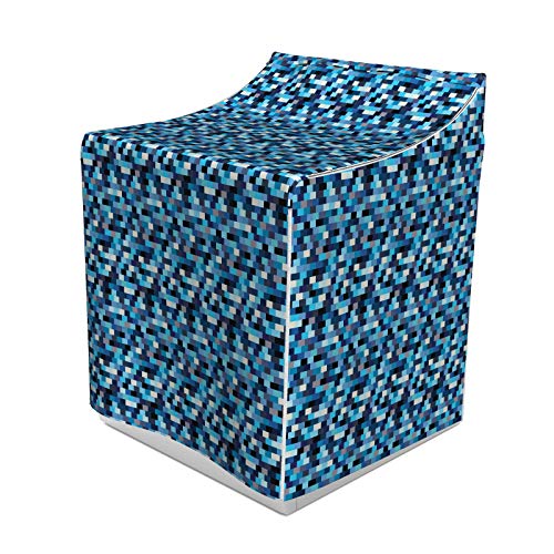ABAKUHAUS Abstrakt Waschmaschienen und Trockner, Moderne zeitgenössische Geometric Design mit Streifen wie Bold Borders in den blauen Tönen, Bezug Dekorativ aus Stoff, 70x75x100 cm, Mehrfarbig