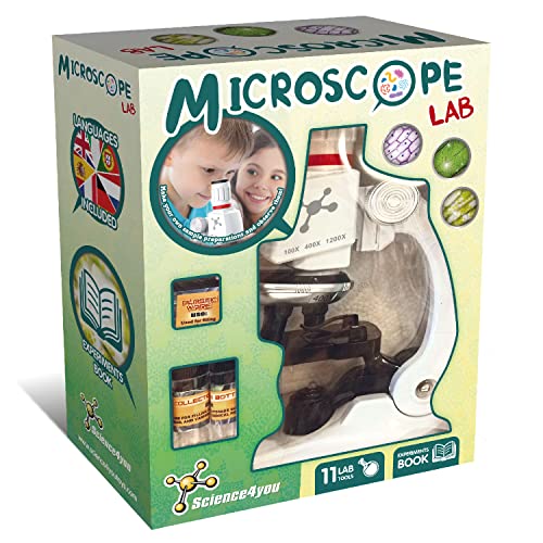 Science4you Mikroskop lab: Mikroskop für Kinder + Buch mit Experimenten für Kinder + 11 Laborwerkzeuge, Experimente und Geschenke für Kinder ab 6 7 8 9 10 11 12+ Jahren