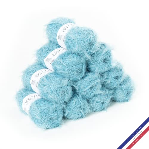 Bergère de France - ADÈLE Wolle set zum stricken und häkeln (10 x 50 g) - 72% polyamid - 4,5 mm - Ein Faden mit einem haarigen Effekt - Blau (RUISSEAU)