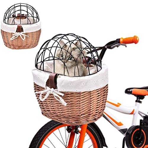 Sahgsa Haustier Fahrradtasche Hundetasche Hundekorb Vorderkorb Rucksack vorne Atmungsaktiv Netzfenster für Kleine Mittlere Hunde Katzen