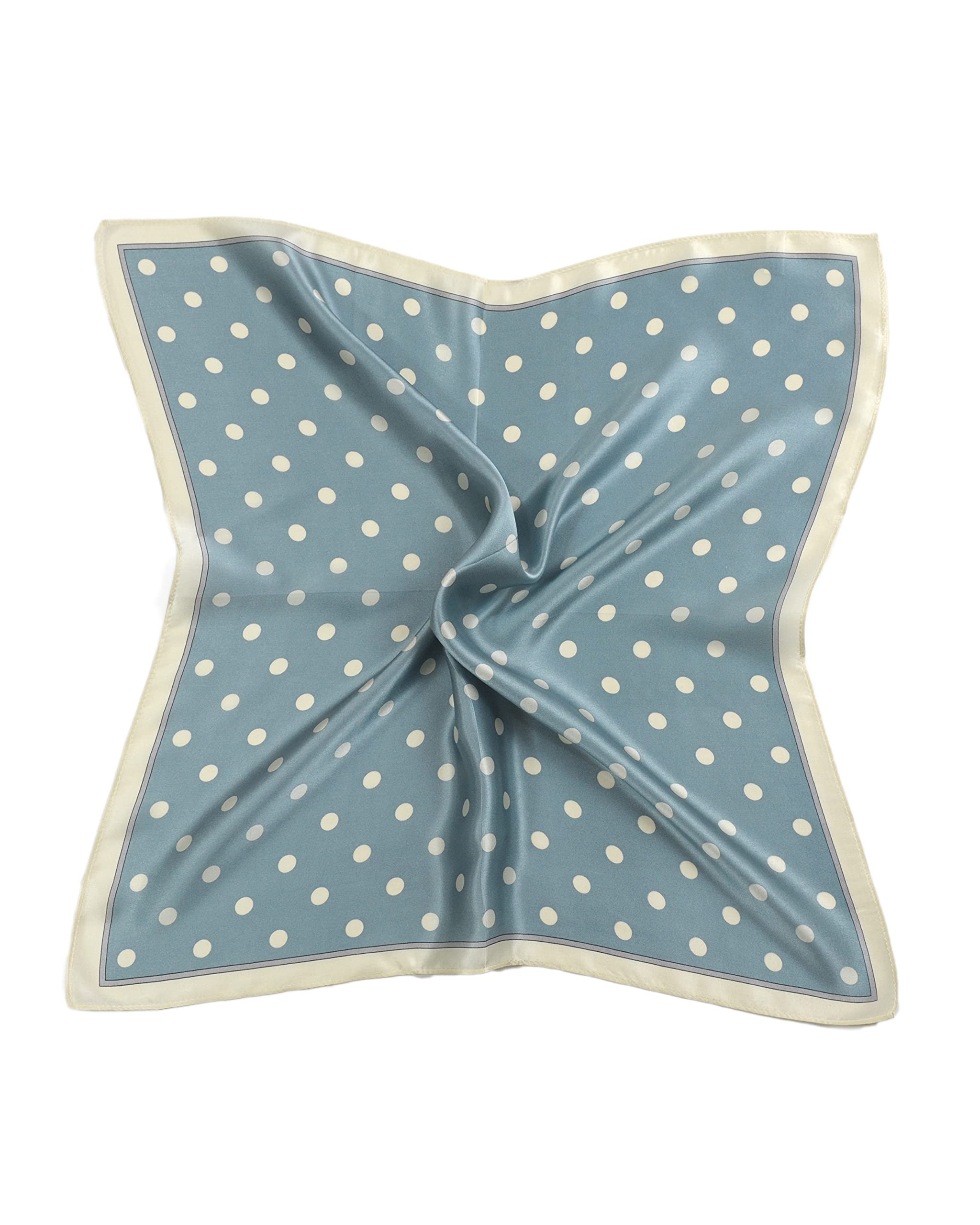 MayTree Seidentuch, buntes Halstuch für Damen aus 100% Maulbeer-Seide, quadratisch Punkte klein 53x53 hellblau weiss