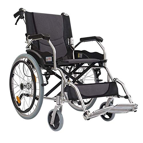 Rollstuhl zusammenklappbar, Aluminium-Handbuch mit Doppelbremsen, verstellbare Pedale, Notlaufreifen, Rollwagen für ältere Menschen, Behindertenroller