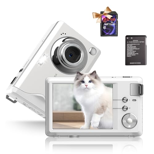 Digitalkamera 4K 1080P HD Fotokamera Kompaktkamera mit 32GB SD Karte, 48MP 3,0" LCD Tragbare Fotoapparat 16X Digitalzoom Wiederaufladbare Digital Kamera, Geschenk für Teenager Anfänger(Weiß)