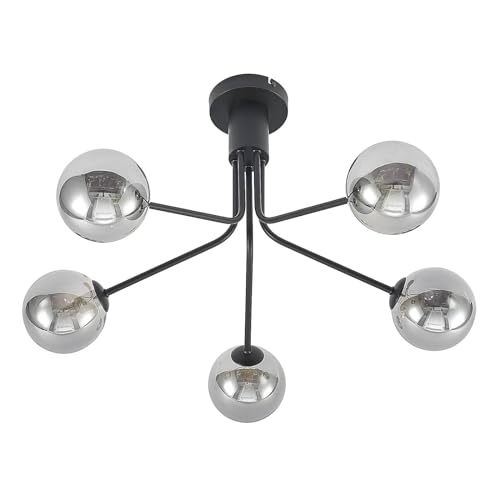 Lucande Deckenlampe 'Wynona' (Retro, Vintage, Antik) in Schwarz aus Glas u.a. für Wohnzimmer & Esszimmer (5 flammig, G9) - Deckenleuchte, Lampe, Wohnzimmerlampe