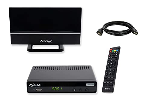 COMAG SL65T2 DVB-T2 Receiver inkl. 3 Monate gratis Freenet TV (Private Sender in HD), PVR Ready, Full-HD, HDMI, SCART, Mediaplayer, USB 2.0, 12V tauglich, 2m HDMI Kabel und DVB-T2 Zimmerantenne