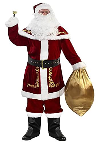 YLFC Deluxe Weihnachtsmann-Anzug Für Herren, 12-Teiliges Cord-Weihnachts-Vollset-Outfit, Weihnachts-Cosplay-Kostüm Für Erwachsene, Weihnachtsmann-Anzug 6XL