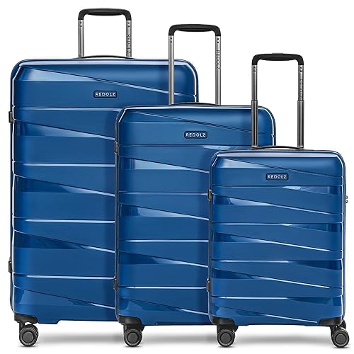 REDOLZ Essentials 10 Hartschalen 3er Koffer-Set Damen/Herren – leichte Reise-Trolleys, hochwertiges Polypropylen Material, 4 Doppelrollen & TSA-Schloss (Blue-Metallic, Koffer-Set (3-teilig)