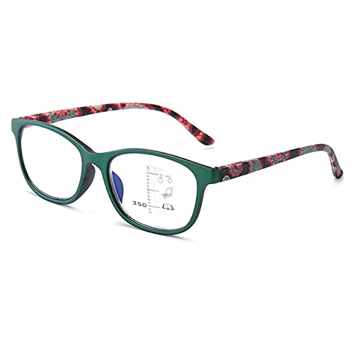 HAOXUAN Progressive Multifokal-Lesebrille, Anti-Blau-Brille, Fern- und Nah-Doppelfunktion, Smart-Zoom-Brille für mittlere und ältere Menschen,Grün,+1.50