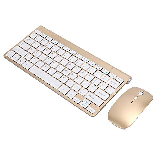 Heayzoki Kombination aus kabelloser Tastatur und Maus, kabelloses Tastatur- und Mausset Ultradünnes stummes Mini-Home-Office-Computerzubehör 2.4G für PC/Laptop/Computer, Windows/Linux(Gold)