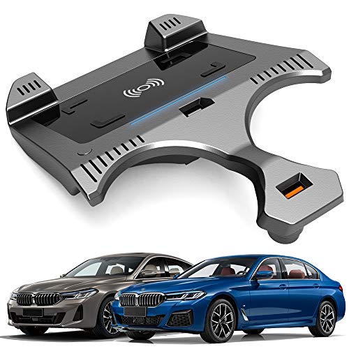 Upgrade Kabelloses Ladegerät Auto für BMW 5 Series 2018 2019 2020 2021 Center Console-Zubehörfeld, 15W Wireless Schnell-ladegerät mit QC3.0 USB für iPhone 12/11/XS/X/8 Samsung S20/S10/S9/S8