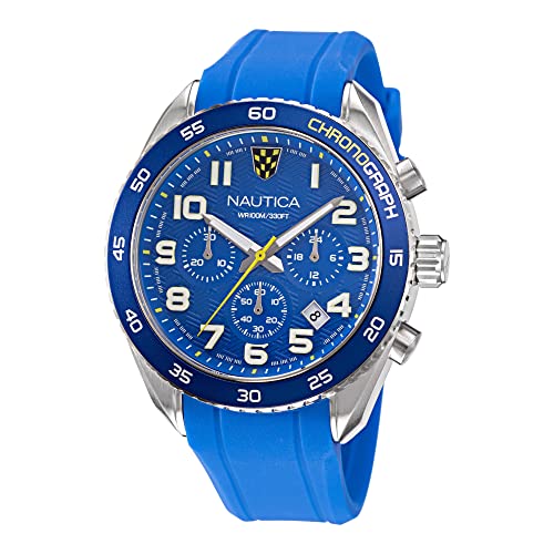 Nautica Men's Stainless Steel Quartz Silicone Strap, Blue, 22 Casual Watch (Model: NAPKBS225)