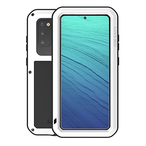 qichenlu [Panzer Rüstung Weiß Alu Hybrid Silikon Metall Gehäuse für S20,Integriertes Display Schutz Glas Bruchsicher Outdoor Case Ganzkörper Stoßfeste Hülle für Samsung Galaxy S20