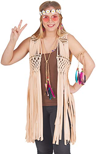 Hippie Weste mit Perlen deluxe 90cm lang geknüpft 70er Woodstock 0045/6 (creme, unisize)