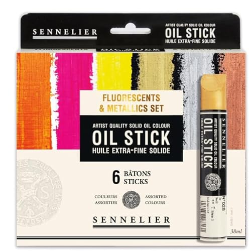 Sennelier Fluoreszierende & Metallicfarben Set mit 6 Oil Sticks N130123.01