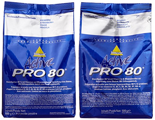 Inkospor Active Proteinshake Pro 80 Beutel 2er Mix Pack (2 x 500 g) Schoko/Erdbeere, 1er Pack (1 x 1 kg)