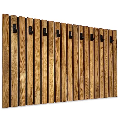FLEXISTYLE Kleiderhaken wand Wandgarderobe Garderobe Holz Eiche Lamellen Schwarz 4 Dimensionen (100x60cm)