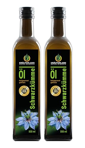 Kräuterland Schwarzkümmelöl 2x500ml - 100% rein, gefiltert, kaltgepresst, ägyptisch, mild - Frischegarantie: täglich mühlenfrisch direkt vom Hersteller