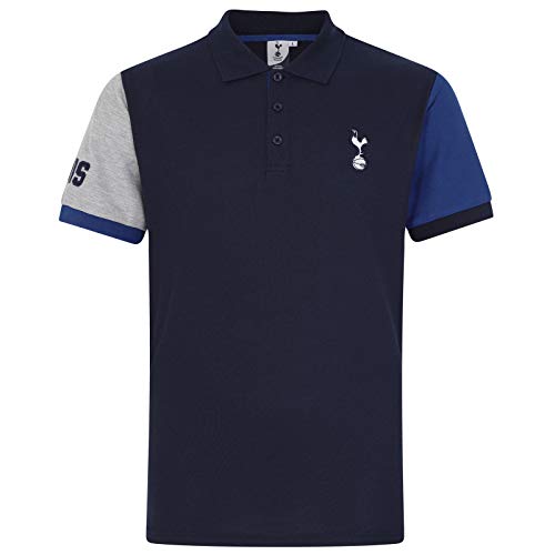 Tottenham Hotspur - Herren Polo-Shirt mit Wappen - Offizielles Merchandise - Dunkelblau mit Kontrastärmeln - 3XL