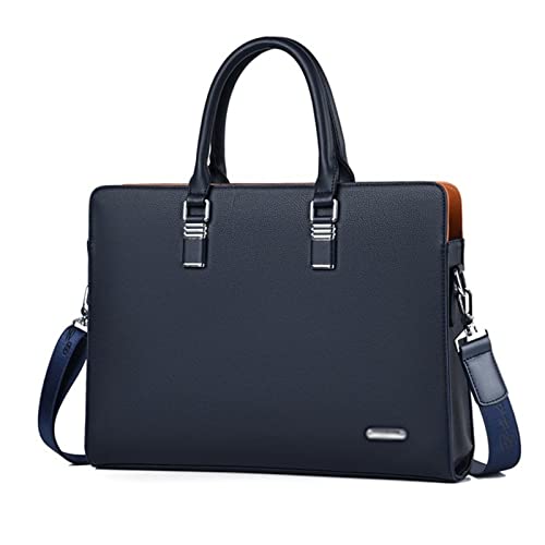 SSWERWEQ Handtasche Männer Leder Business Aktentasche Qualität Designer Laptop Handtasche Wasserdichte Große Kapazität Crossbody Taschen for Männer (Color : Blue, Size : 38 * 7 * 27cm)