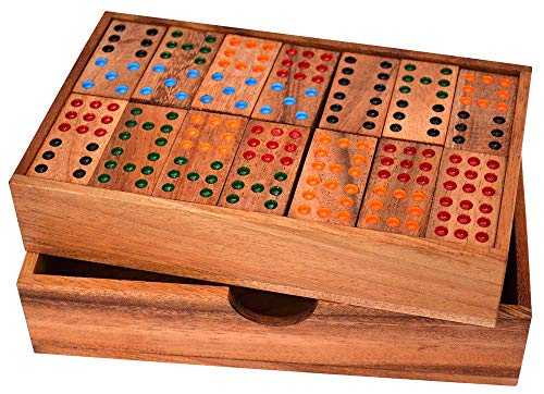 Domino 9 small, Domino Box small Dominospiel mit 9 Punkten auf den Dominosteinen Knobelholz Gesellschaftsspiel für 2 bis 6 Spieler Legespiel Gesellschaftsspiel