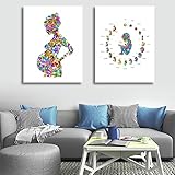 Embryo Entwicklung Schwangere Frau Aquarell Poster Mama Baby Leinwand Gemälde und Drucke Wandkunst Bild Dekor 19.6"x 27.5"(50x70cm)x2 Kein Rahmen