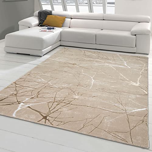 Teppich-Traum Designer Teppich Flur Wohn- & Schlafzimmer abstraktes Ästemuster beige Größe 140x200 cm