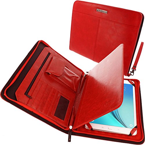 TECHGEAR Executive Folio Organizer Ledertasche mit Anti-Schock Blasen-Innenseite, Taschen und Kartenfächern für iPad 10.2 2019, iPad 9.7" 10.5", Galaxy Tab A 10.1 9.7 Tab S 10.5 9.7 usw (Rot)