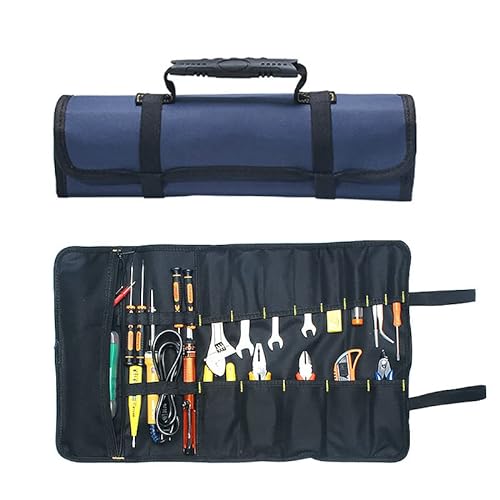 Maso Tragbare Werkzeugtasche aus 600D Oxford-Gewebe mit 22 Taschen, einfache Lagerung und Tragbar, ideal für Heimwerker, Reparatur, Schwarz