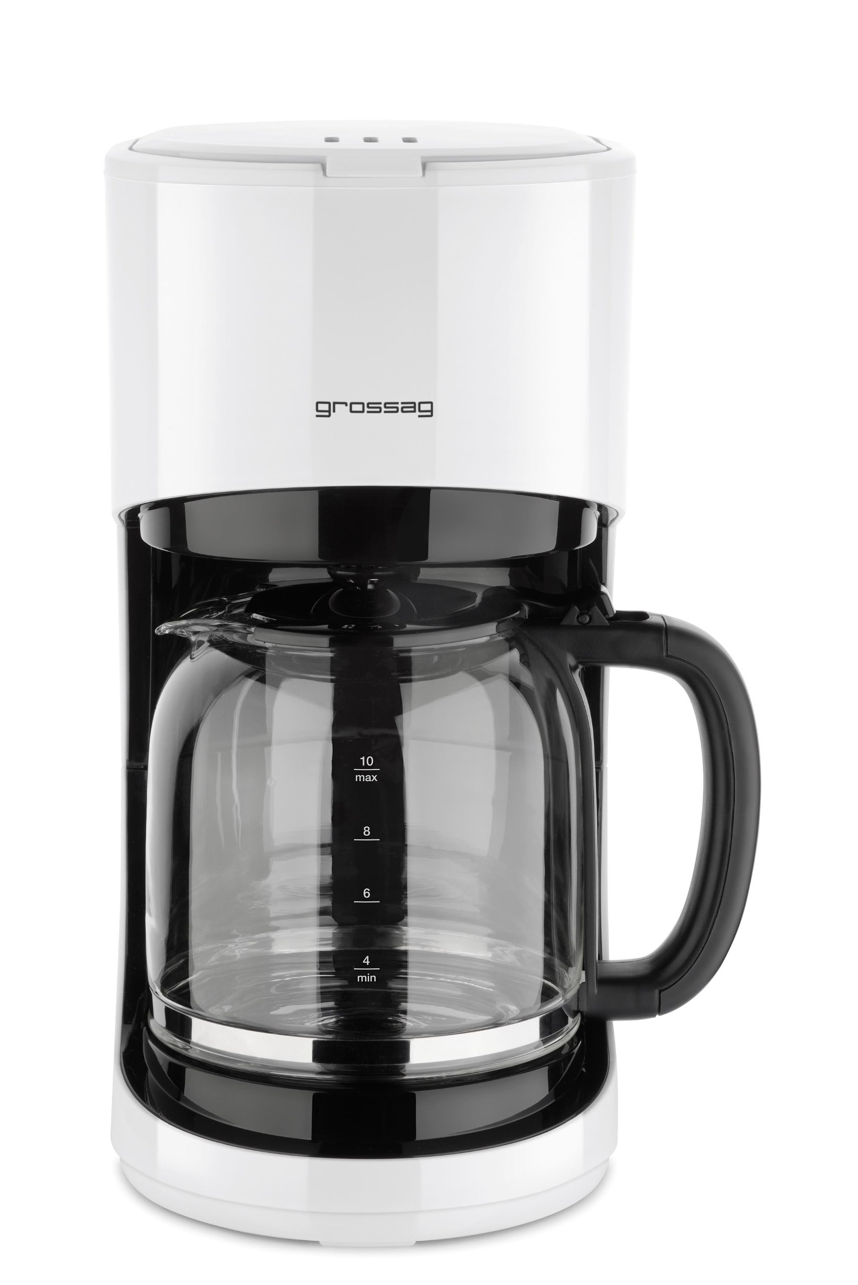 grossag Filter-Kaffeemaschine mit Glaskanne KA 70.10 | 1,4 Liter für 10 Tassen Kaffee | 900 Watt und 240 Volt | Schwarz – Weiß