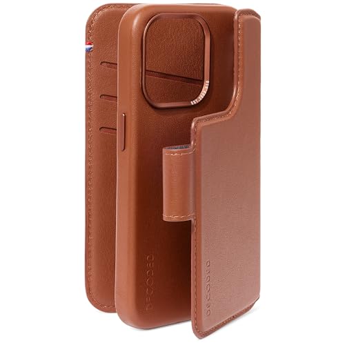 Decoded 2-in-1 Abnehmbare Schutzhülle für Apple iPhone 15 Pro - Hochwertiges Europäisches Leder - Kartenhalter Hülle - Lederhülle - MagSafe-Kompatibel - Microfiber Lining - Tan Braun