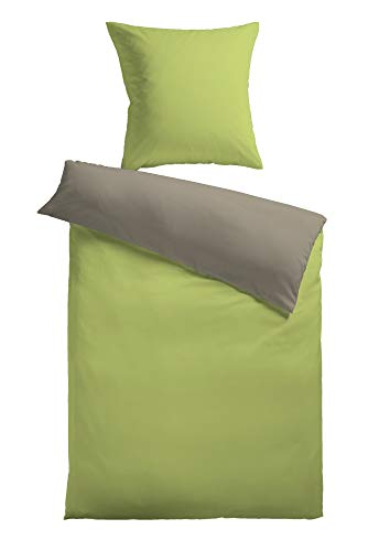 MESANA Bettwäsche Bettbezug Bella grün mit Reißverschluss Polyester Fleece 135x200cm Wendebettwäsche Wendebettbezug weich zweifarbig Kontrastfarben