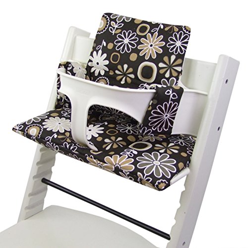 BAMBINIWELT Ersatzbezug Bezug Sitzkissen Kissen-Set Sitzverkleinerer kompatibel mit STOKKE Tripp Trapp für Hochstuhl-Kinderstuhl DESIGN (braun beige Blumen)