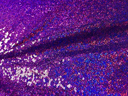 3 mm Pailletten-Stoff, 2-Wege-Stretch-Fischschuppen, mehrfarbig, Material für Karneval, Bastelarbeiten, 130 cm breit (2 Meter, schillerndes Violett)