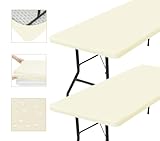 2 Tischdecken, rechteckig, 182 x 76 cm, champagnerfarben, elastisch, verstellbar, wasserabweisend, knitterfrei, ideal für den Außenbereich, Garten, Camping und elastische Passform für Klapptisch,