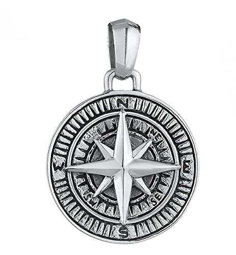 KUZZOI, Anhänger Kompass Cool Massiv 925 Silber in schwarz, Schmuck für Herren