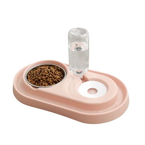 XIGAWAY Futterautomat Futterspender Trinkwasser Doppelnapf Hunde Katzen Edelahlschalen Futterbedarf (Pink)