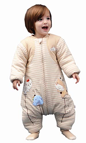 Chilsuessy Winter Baby Schlafsack mit Beinen abnehmbar Ärmeln Kind Strampler Schlafanzug Overall Babyschlafsack Bio Baumwolle (M/Koerpergroesse 75-85cm, Tiere/2.5 Tog)