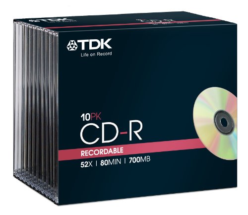 TDK T18765 CD-R Rohling 700MB / 80 Minuten inklusive Slim Case (10 Stück) 52x Speed