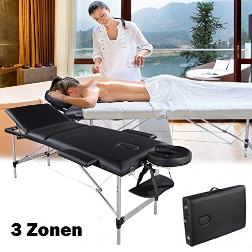 Mobile Massageliegen Massageliege Massagetisch Massagebett Klappbar Kosmetikliege Behandlungsliege mit 3 Zonen Ergonomischer Kopfstütze Höhenverstellbaren Aluminiumfüßen Tragetasche Tragbar