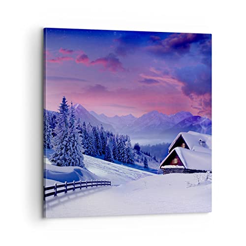 Bild auf Leinwand - Leinwandbild - Winter Landschaft Frost Schnee - 60x60cm - Wand Bild - Wanddeko - Leinwanddruck - Bilder - Kunstdruck - Wanddekoration - Leinwand bilder - Wandkunst - AC60x60-2315