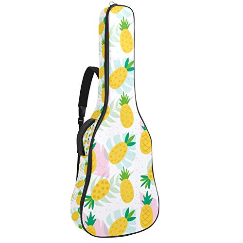 Gitarrentasche mit Reißverschluss, wasserdicht, weich, für Bassgitarre, Akustik- und klassische Folk-Gitarre, Sommer-Ananas, rosa Blätter