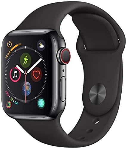 Apple Watch Series 4 40mm (GPS + Cellular) - Edelstahlgehäuse Space Grau Schwarz Sportarmband (Generalüberholt)